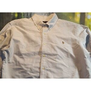 Ralph Lauren Men XXL Blue Long Sleeve Striped Flesh Pony Button Down Shirt 1152